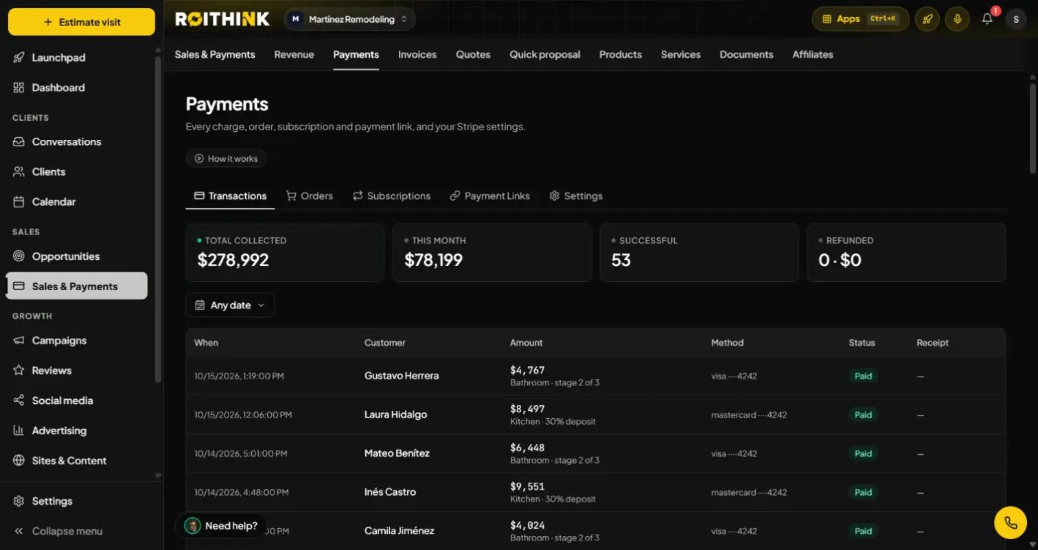 Staged payments for a contractor